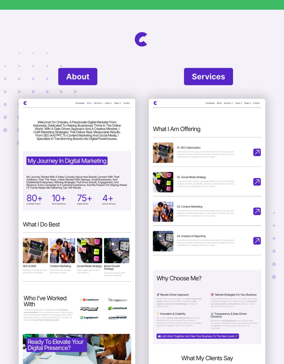 Charaka - Digital Marketer Portfolio Elementor Pro Template Kit