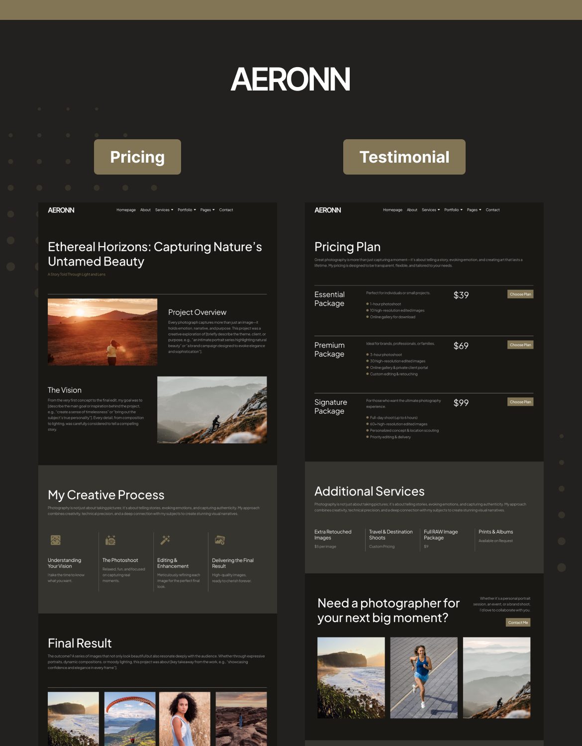 Aeronn - Personal CV Photographer Elementor Pro Template Kit