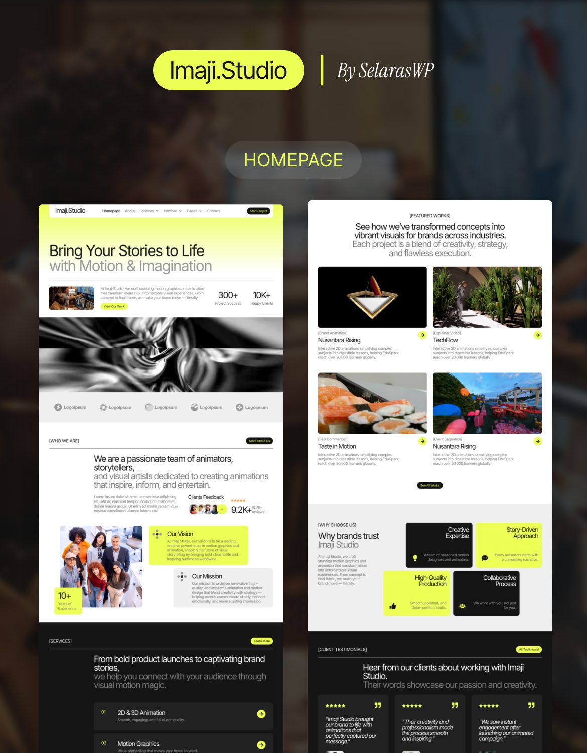 ImajiStudio - Motion Graphics & Animation Agency Elementor Pro Template Kit